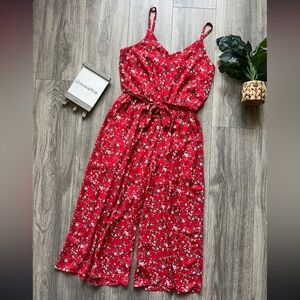 As U Wish Red Floral Sleeveless Jumpsuit